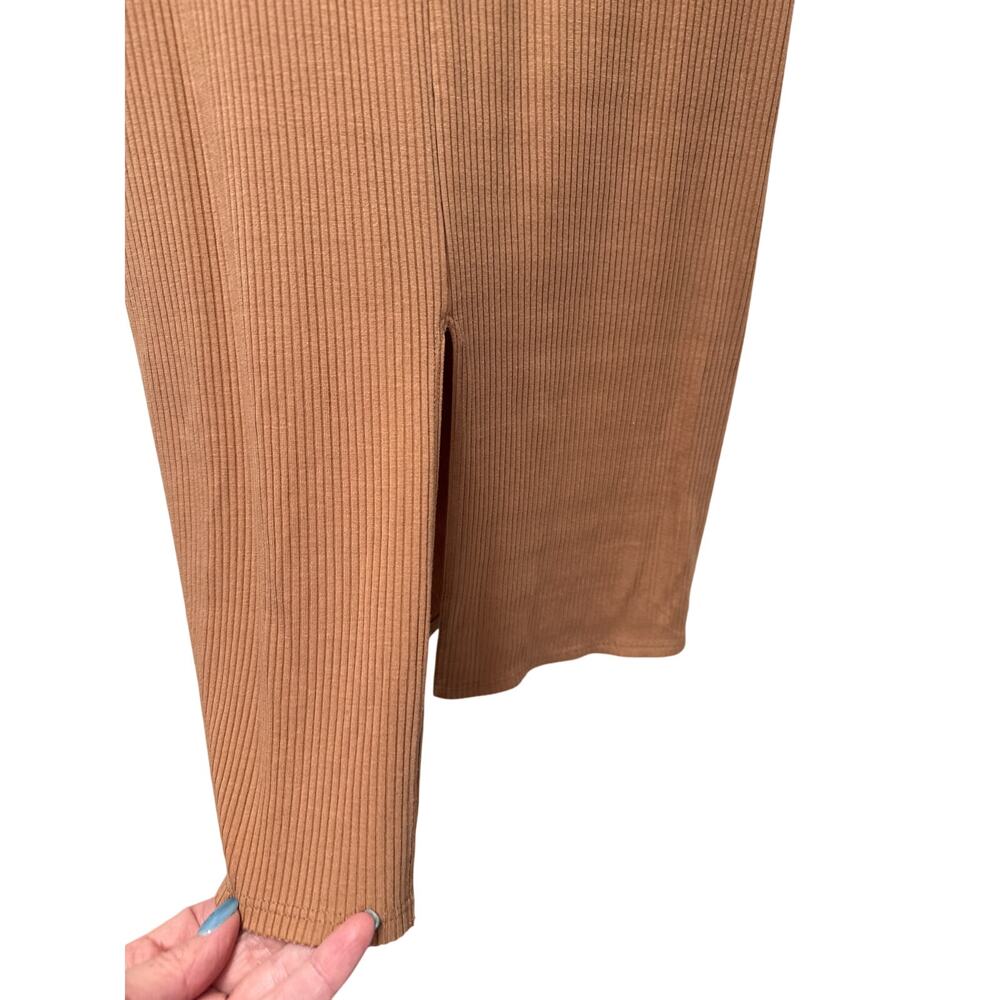 Bodycon Ribbed Knit Dress Size Large Butterscotch Back Slit Reformation Bleeker - Picture 7 of 14
